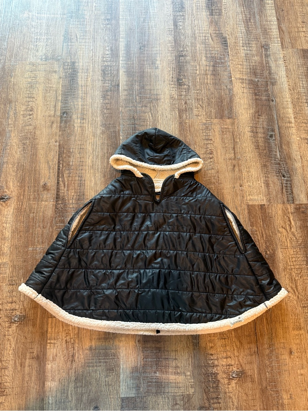 Kids Sherpa-Lined Hooded Cape Jacket - Black